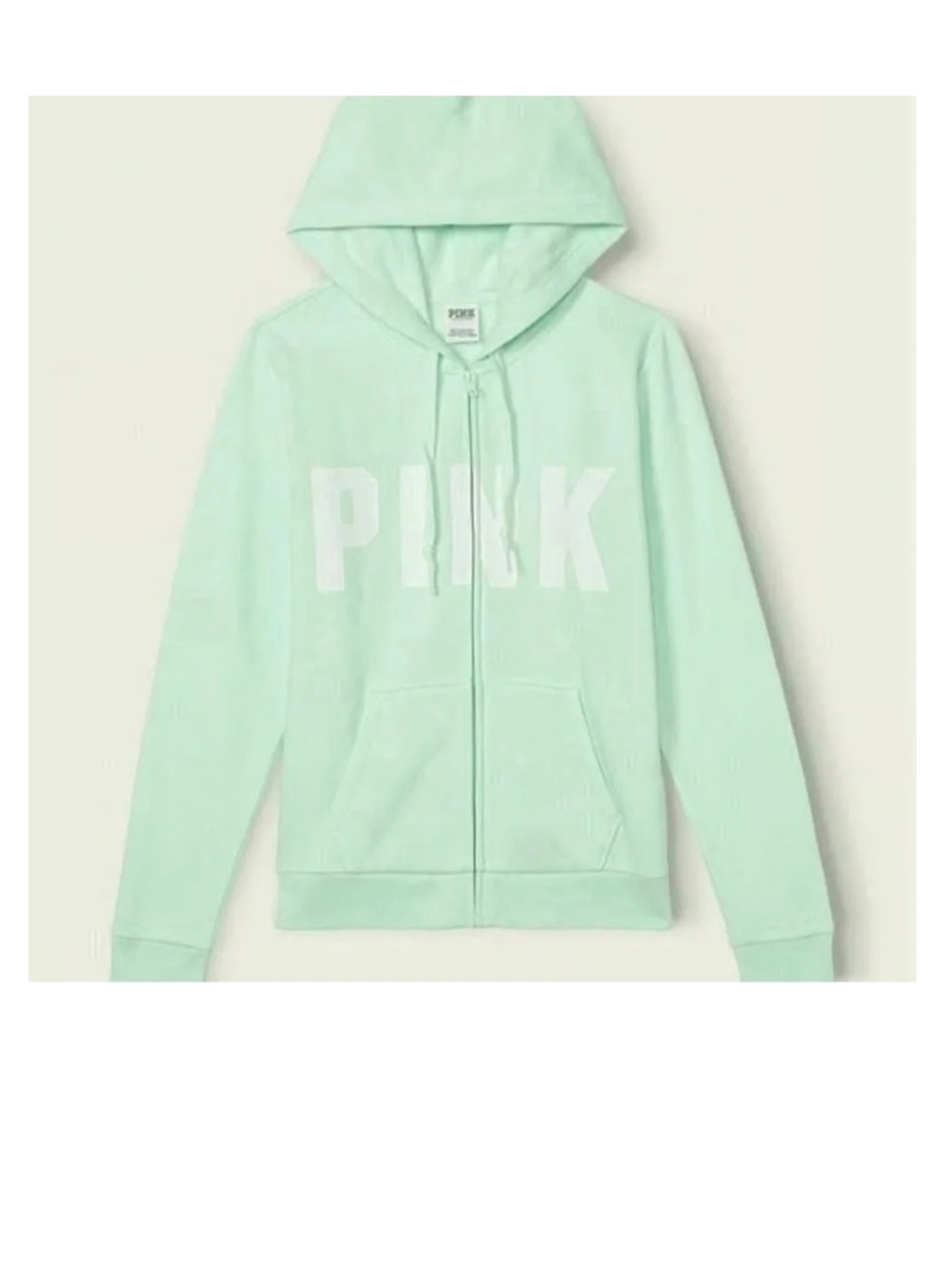 VS PINK Everyday Lounge Mint Green Zip-Up Hoodie with White Logo